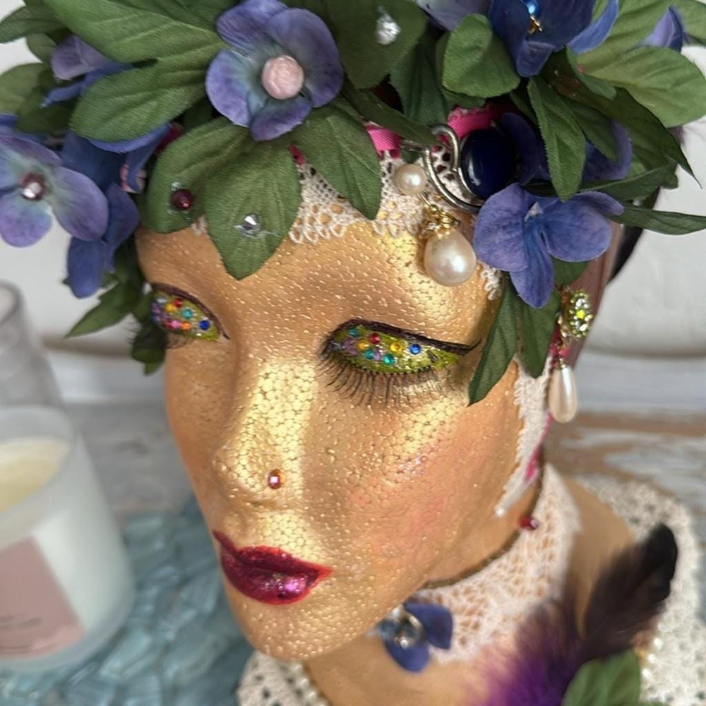 Floral Gold Mannequin Head Planter Large - Picture 10 of 10